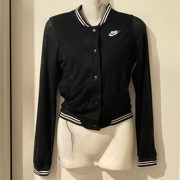 Nike ➰ ladies black varsity cut out full length sleeve buttoned zip up jacket XS - Picture 6 of 9